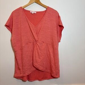 Jane + Delancey Womens XL Coral Twist Front V-Neck Short Sleeve Knit Top Summer